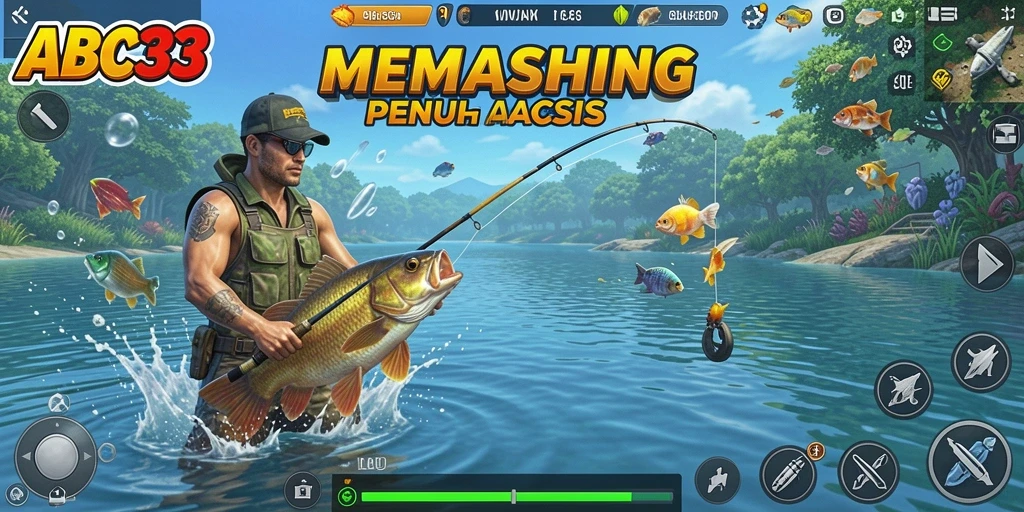 Tampilan gameplay menarik dalam ABC33 saat memancing di lautan.