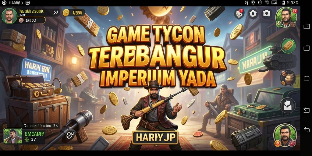 Tampilan gameplay HARAPJP yang menampilkan berbagai elemen manajemen bisnis.