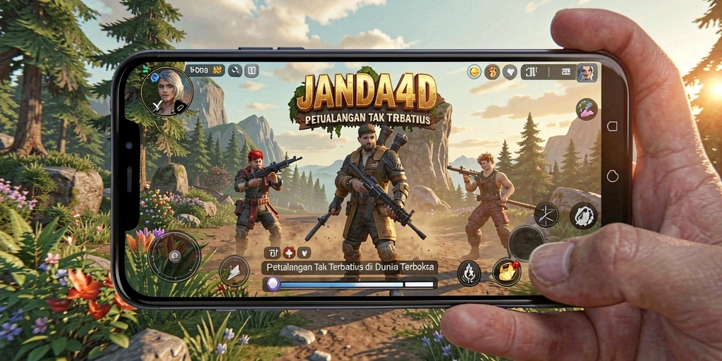 Screenshot utama JANDA4D menampilkan pemandangan menakjubkan dari dunia terbuka.
