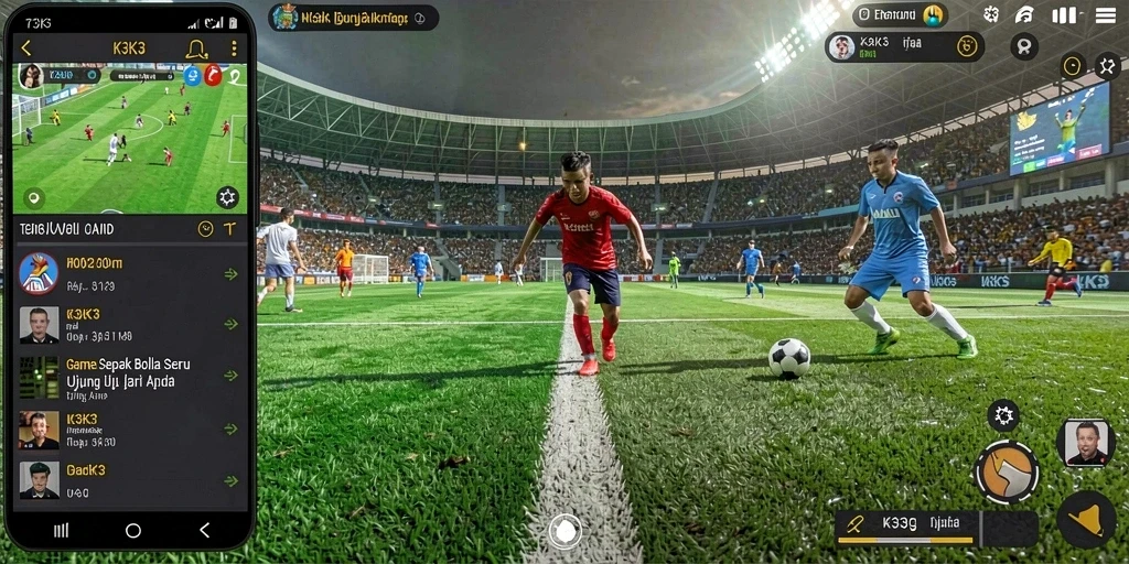 Screenshot K3K3 menampilkan pertandingan sepak bola yang mendebarkan.