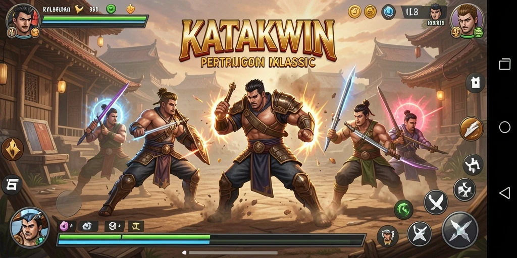 Tampilan visual menyerupai arena pertarungan yang dinamis dan berwarna.
