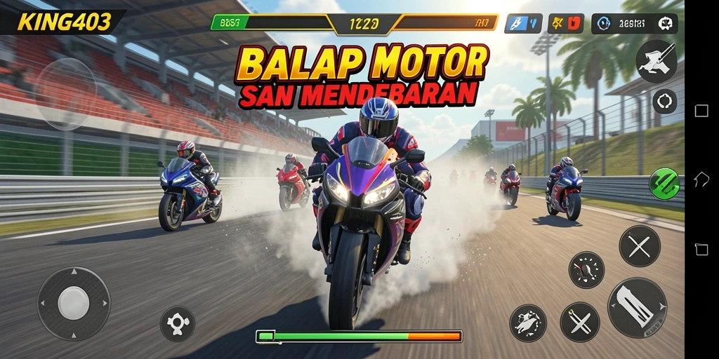 Tampilan gameplay balapan motor yang mendebarkan.