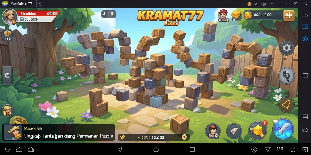 Screenshot gameplay KRAMAT77 menunjukkan tantangan puzzle yang menarik dan penuh warna.