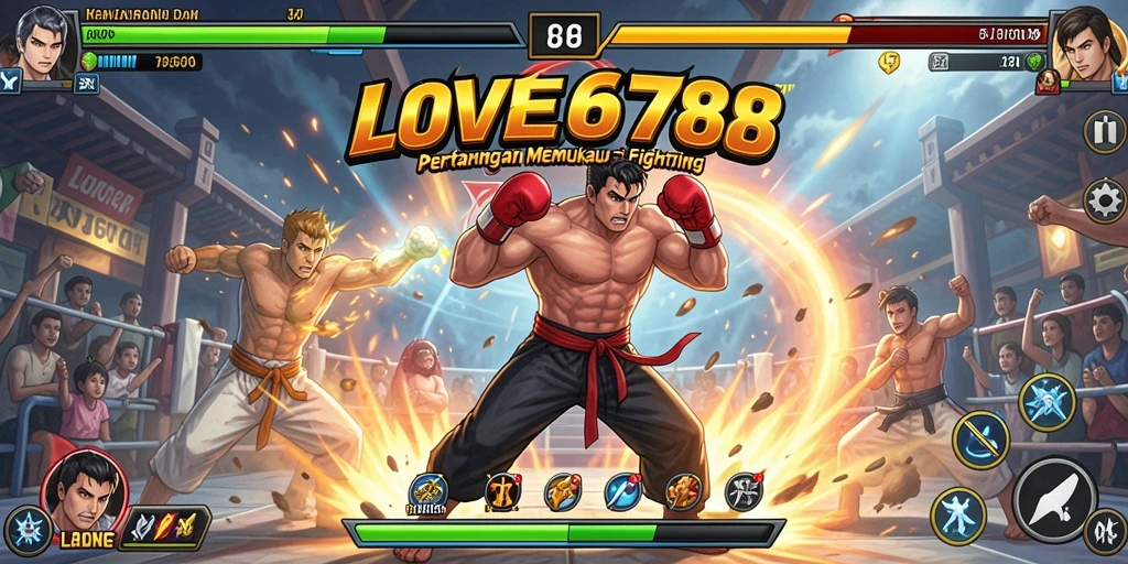 Screenshot LOVE678 menampilkan tampilan pertarungan mendebarkan dengan karakter yang beraksi.
