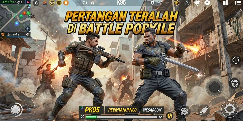 Tampilan gameplay seru dalam PK95 di medan pertempuran Battle Royale.