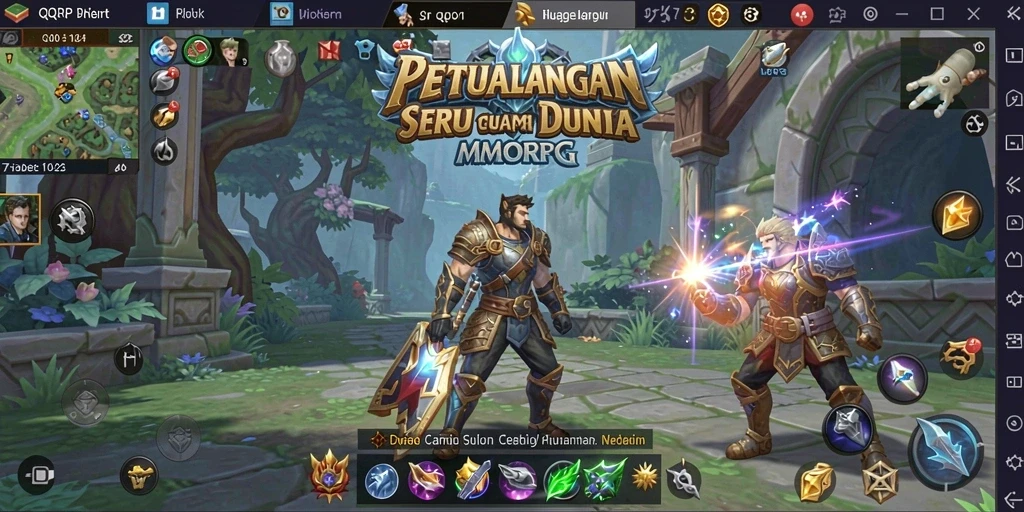 Screenshot gameplay QQRP menampilkan pertarungan epik dalam dunia MMORPG.