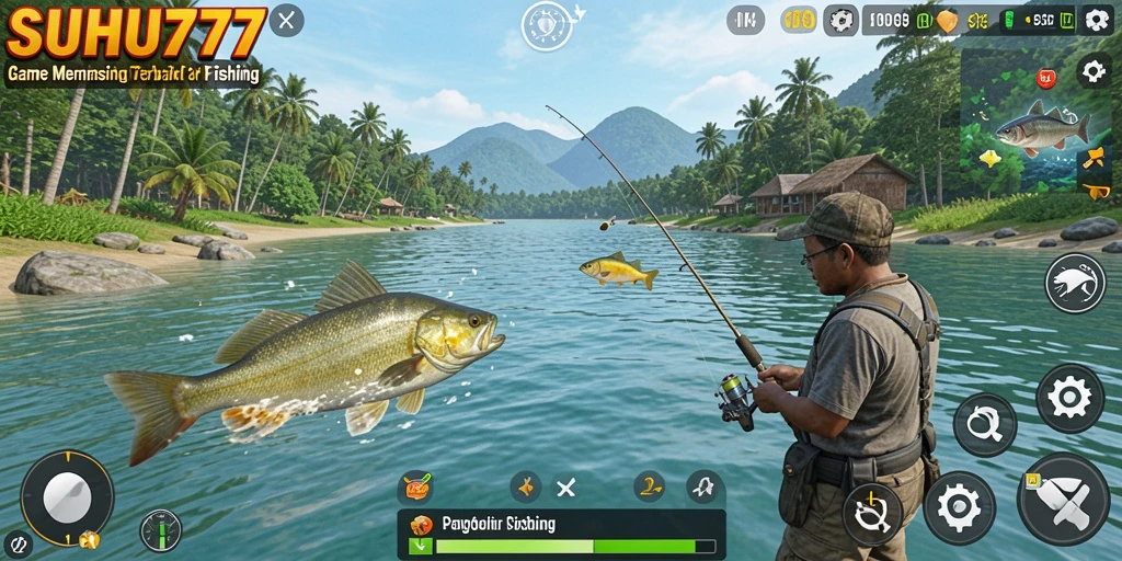 Tampilan gameplay menarik di aplikasi SUHU777 saat memancing.