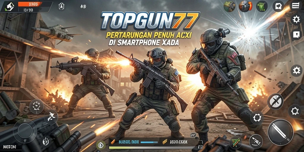 Screenshot gameplay yang menunjukkan aksi pertarungan yang intens di TOPGUN77.